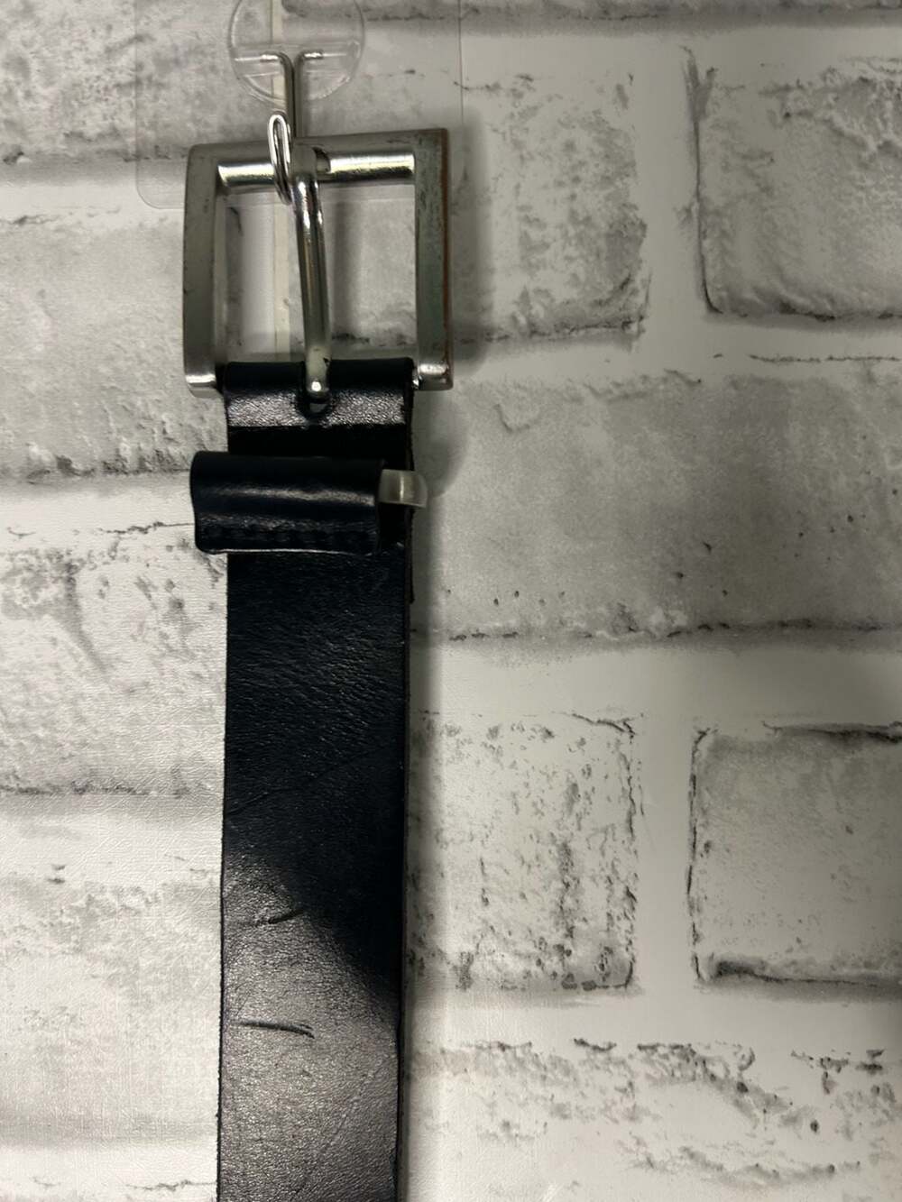 Classic Black Genuine Leather Belt with Square Silver-Tone Buckle - Picture 2 of 4